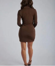 Load image into Gallery viewer, ALEXANDRA Ruched Long Sleeve Mini Dress- Chocolate (L/8)

